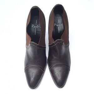 Paolo Brown Leather Pointed Cap-Toe Slip-On Shoes